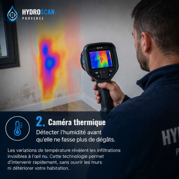 Caméra thermique — Détecter l'humidité avant qu'elle ne fasse plus de dégâts.